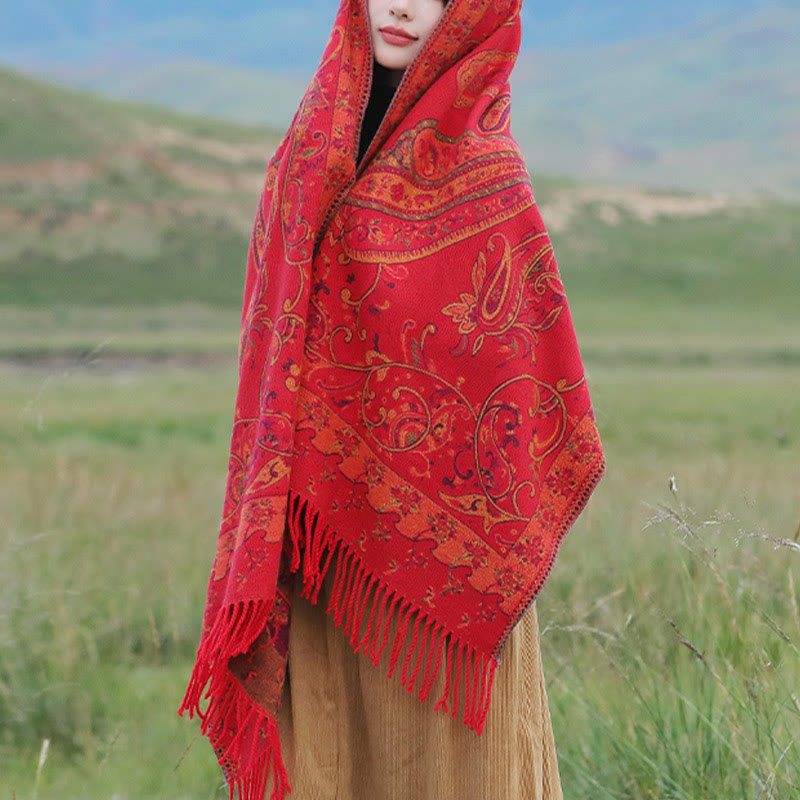 Chal de borlas con flores de anacardo tibetanas y Buddha Stones para otoño e invierno, bufanda de viaje acogedora - image 11