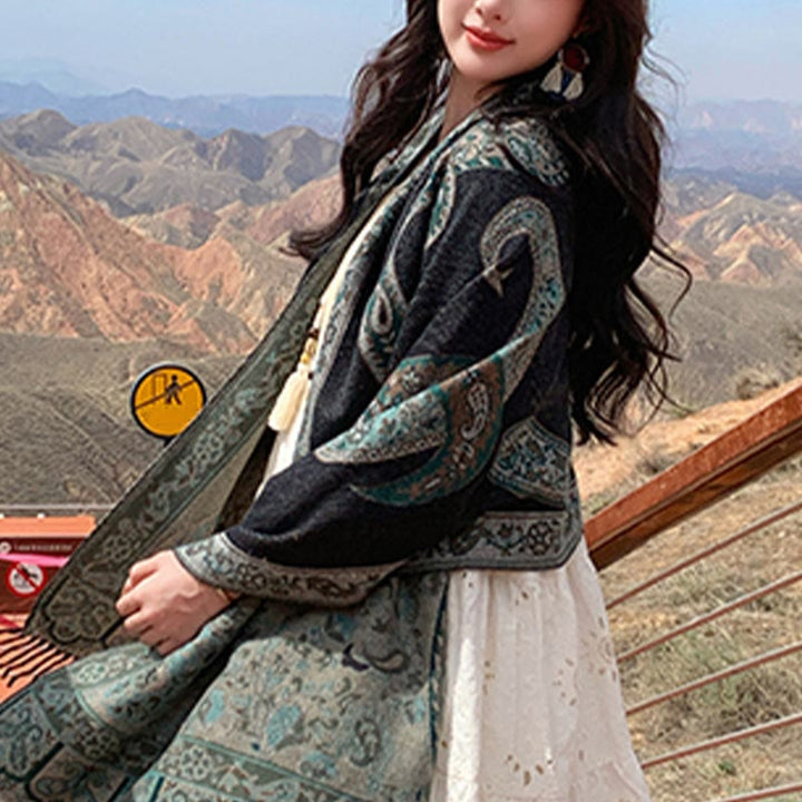 Chal de borlas con flores de anacardo tibetanas y Buddha Stones para otoño e invierno, bufanda de viaje acogedora - image 3