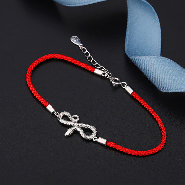 Pulsera trenzada de protección con hilo rojo del año de la serpiente en plata de ley 999 con Buddha Stones