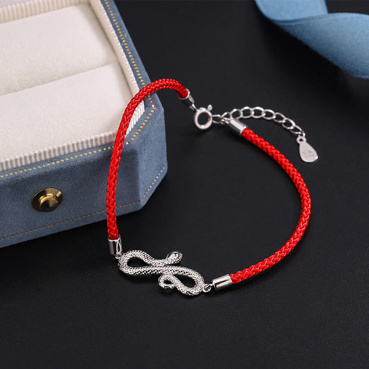 Pulsera trenzada de protección con hilo rojo del año de la serpiente en plata de ley 999 con Buddha Stones