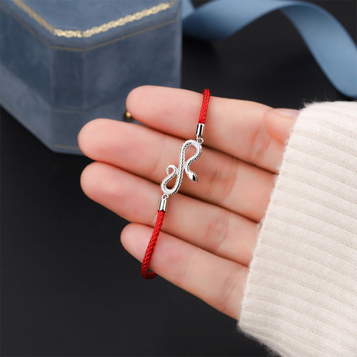 Pulsera trenzada de protección con hilo rojo del año de la serpiente en plata de ley 999 con Buddha Stones