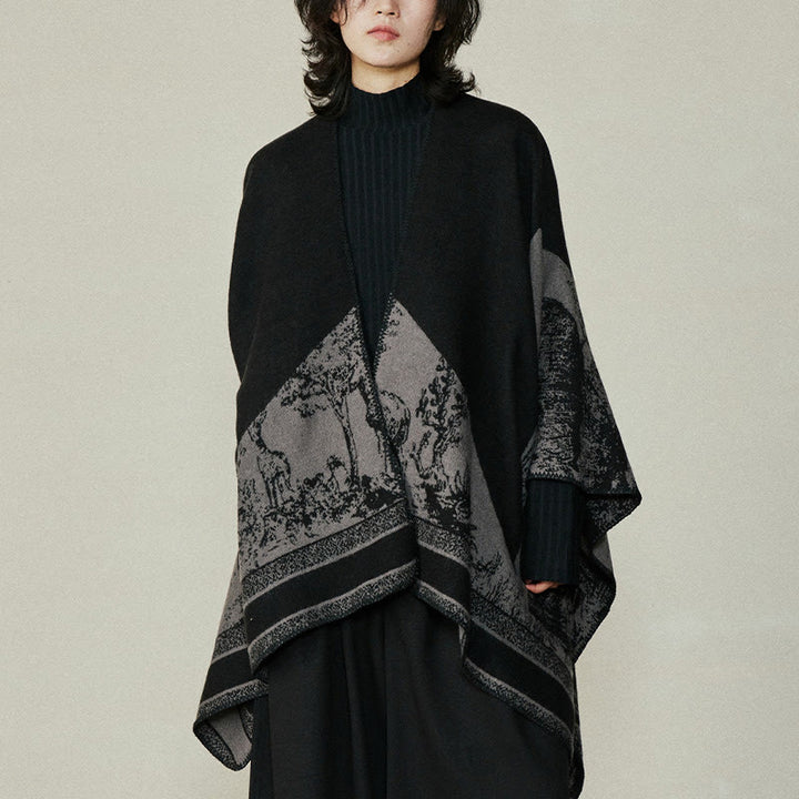 Buddha Stones cálida de otoño e invierno con diseño de ciervo sika, color negro y gris, de doble cara, con diseño de animales del bosque - image 2