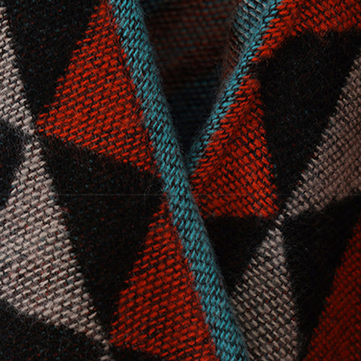 Chal con borlas y diseño geométrico de rombos tibetanos de color naranja y Buddha Stones para otoño e invierno