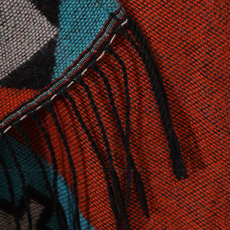 Chal con borlas y diseño geométrico de rombos tibetanos de color naranja y Buddha Stones para otoño e invierno - image 18