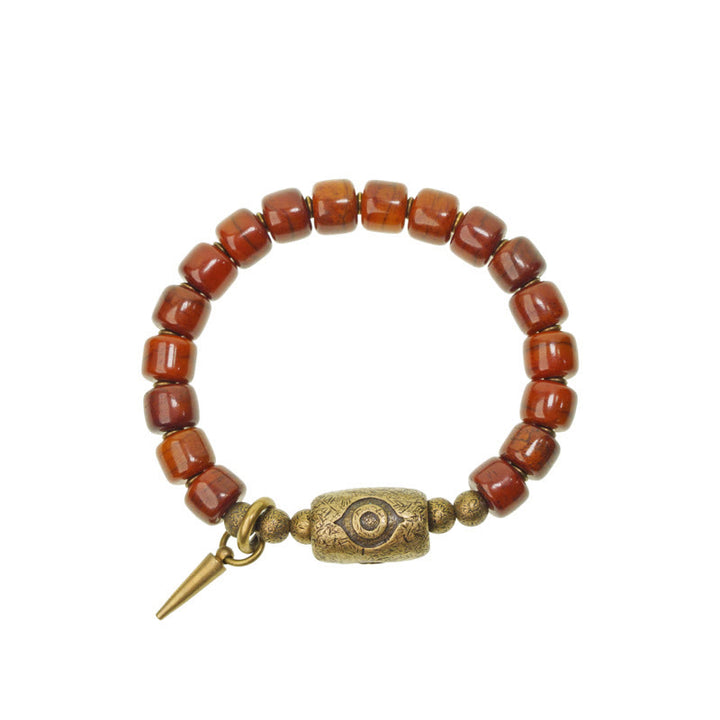 Pulsera de fuerza con colgante de cono de cobre en forma de Dzi y hueso de yak con Buddha Stones