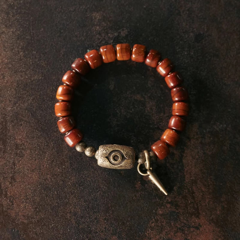 Pulsera de fuerza con colgante de cono de cobre en forma de Dzi y hueso de yak con Buddha Stones