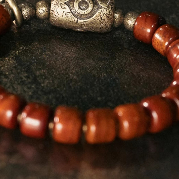Pulsera de fuerza con colgante de cono de cobre en forma de Dzi y hueso de yak con Buddha Stones