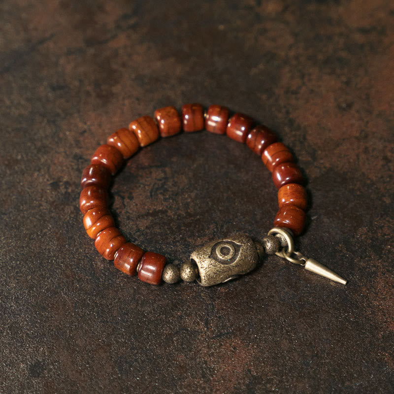 Pulsera de fuerza con colgante de cono de cobre en forma de Dzi y hueso de yak con Buddha Stones