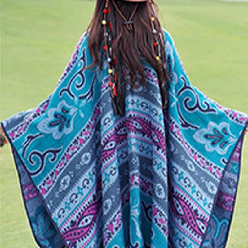 Chal cálido y suave con diseño de flores y rayas horizontales geométricas tibetanas con Buddha Stones para otoño e invierno - image 3