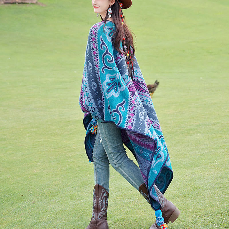 Chal cálido y suave con diseño de flores y rayas horizontales geométricas tibetanas con Buddha Stones para otoño e invierno - image 10