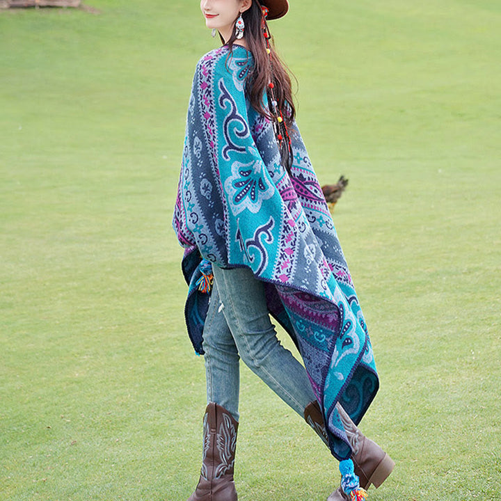 Chal cálido y suave con diseño de flores y rayas horizontales geométricas tibetanas con Buddha Stones para otoño e invierno - image 10