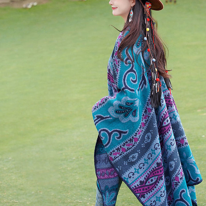 Chal cálido y suave con diseño de flores y rayas horizontales geométricas tibetanas con Buddha Stones para otoño e invierno - image 11