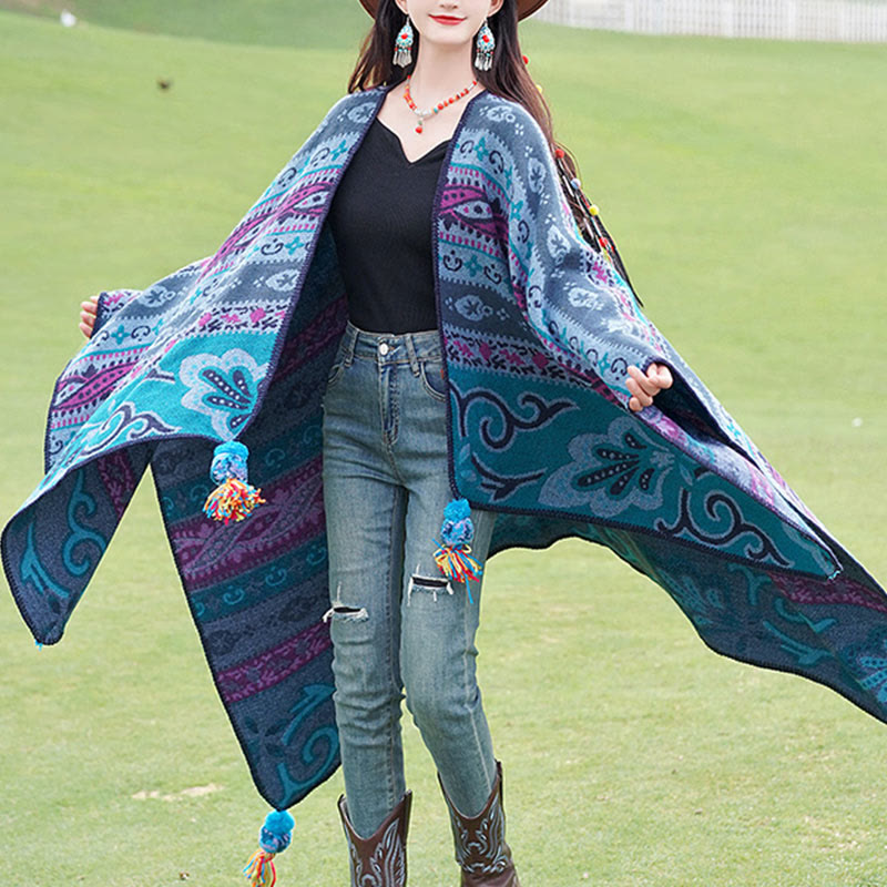 Chal cálido y suave con diseño de flores y rayas horizontales geométricas tibetanas con Buddha Stones para otoño e invierno - image 9