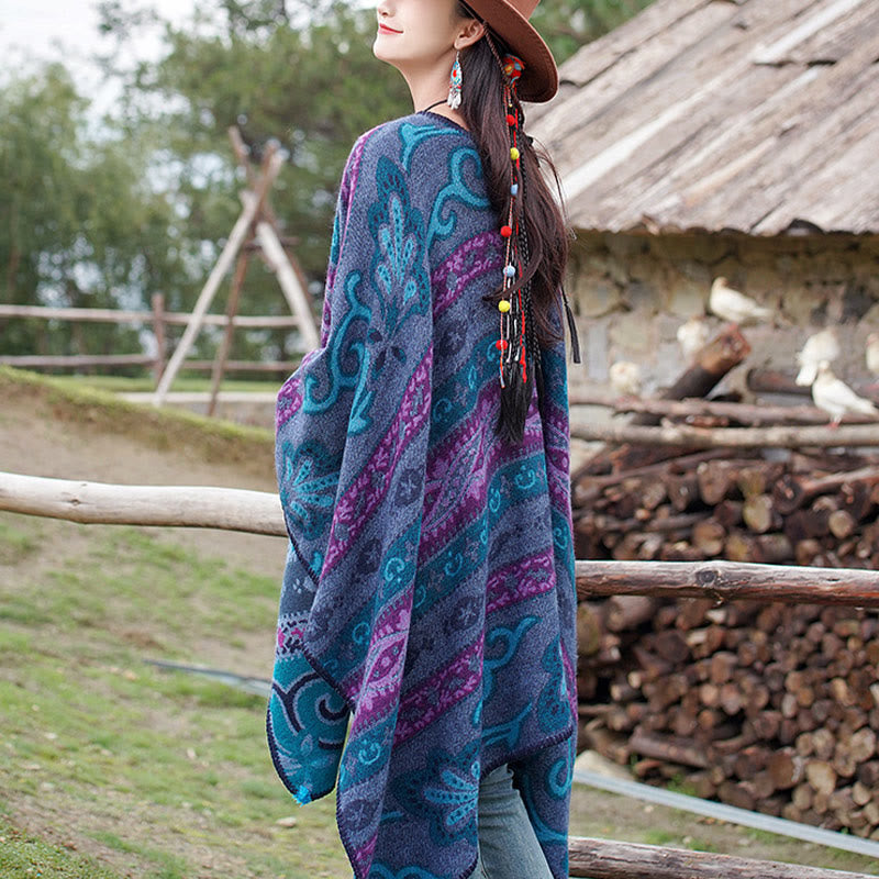 Chal cálido y suave con diseño de flores y rayas horizontales geométricas tibetanas con Buddha Stones para otoño e invierno - image 8