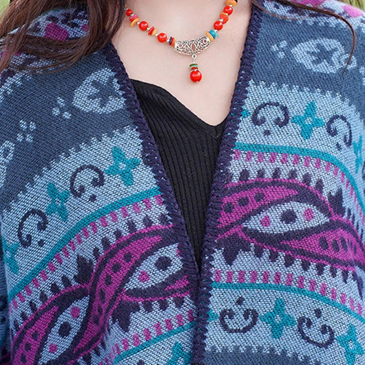 Chal cálido y suave con diseño de flores y rayas horizontales geométricas tibetanas con Buddha Stones para otoño e invierno - image 13