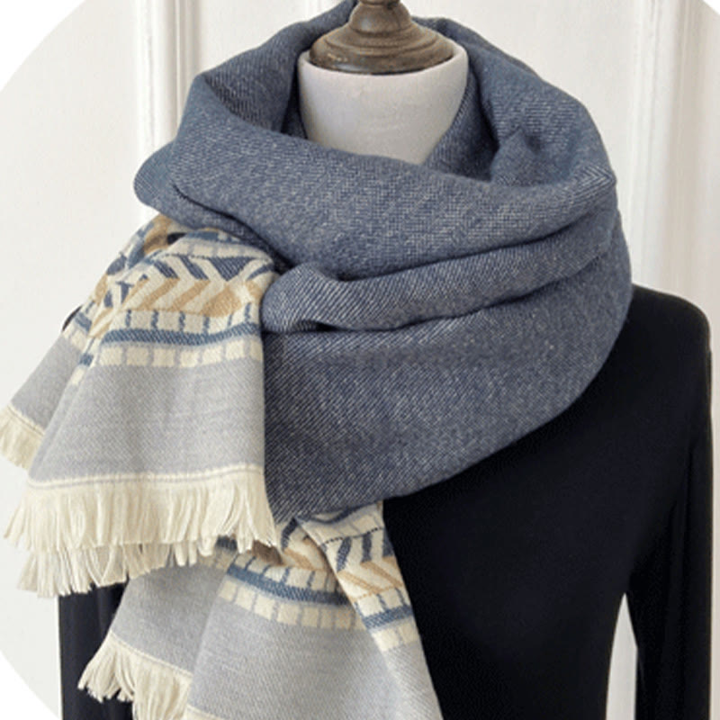 Chal con borlas y diseño geométrico de rombos tibetanos con Buddha Stones para otoño e invierno, cálido y acogedor - image 12