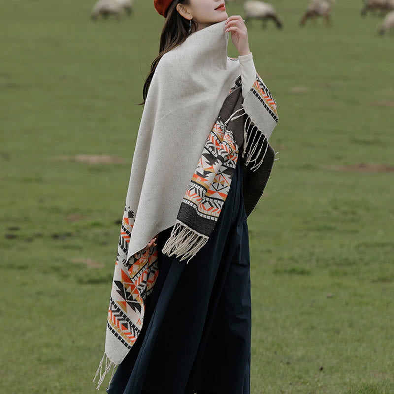 Chal con borlas y diseño geométrico de rombos tibetanos con Buddha Stones para otoño e invierno, cálido y acogedor - image 20