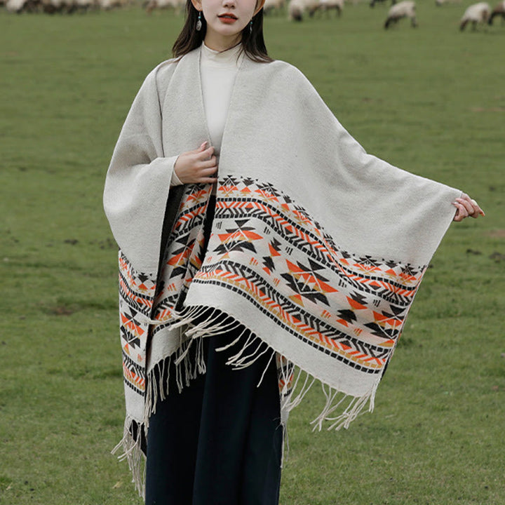 Chal con borlas y diseño geométrico de rombos tibetanos con Buddha Stones para otoño e invierno, cálido y acogedor - image 18