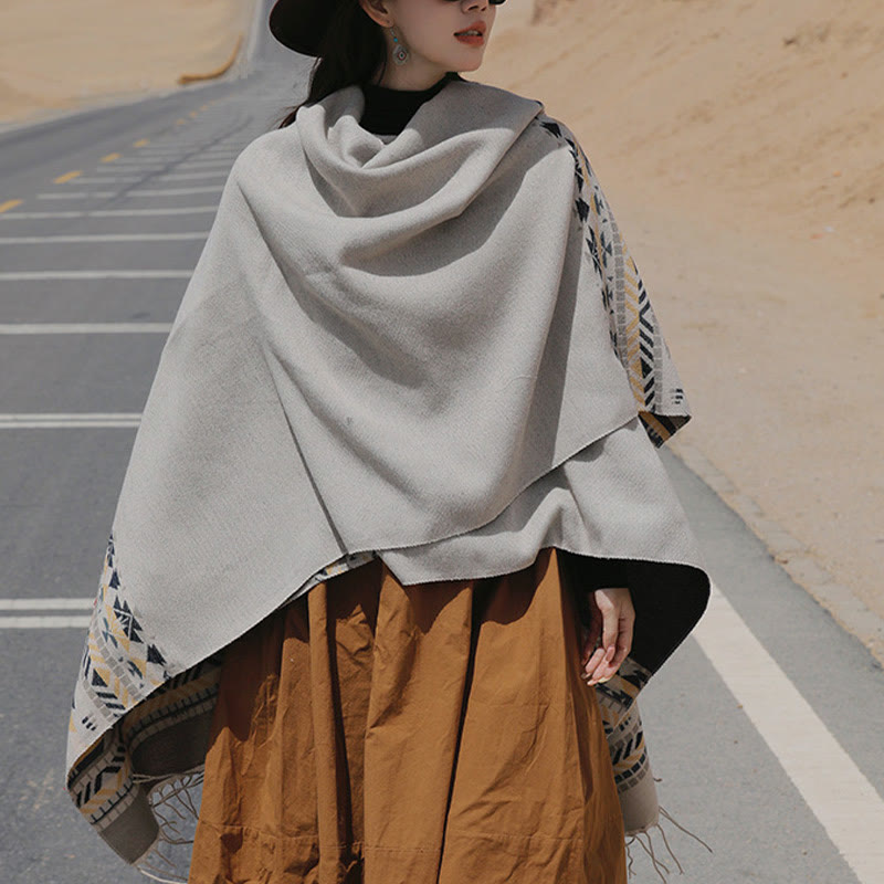 Chal con borlas y diseño geométrico de rombos tibetanos con Buddha Stones para otoño e invierno, cálido y acogedor - Lino - 130 x 150 cm - image 15