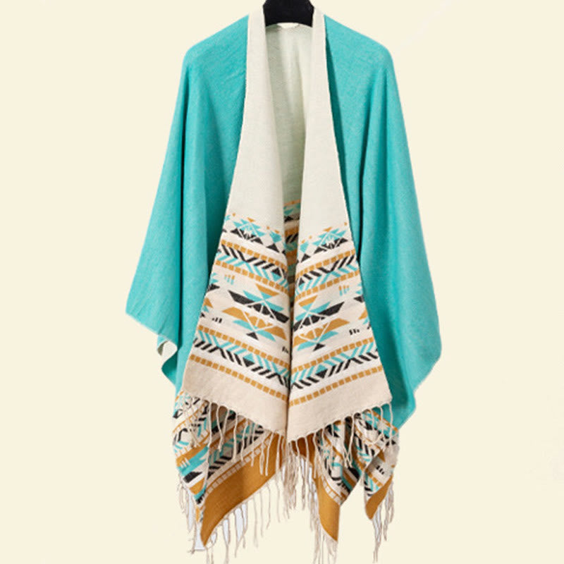 Chal con borlas y diseño geométrico de rombos tibetanos con Buddha Stones para otoño e invierno, cálido y acogedor - image 28