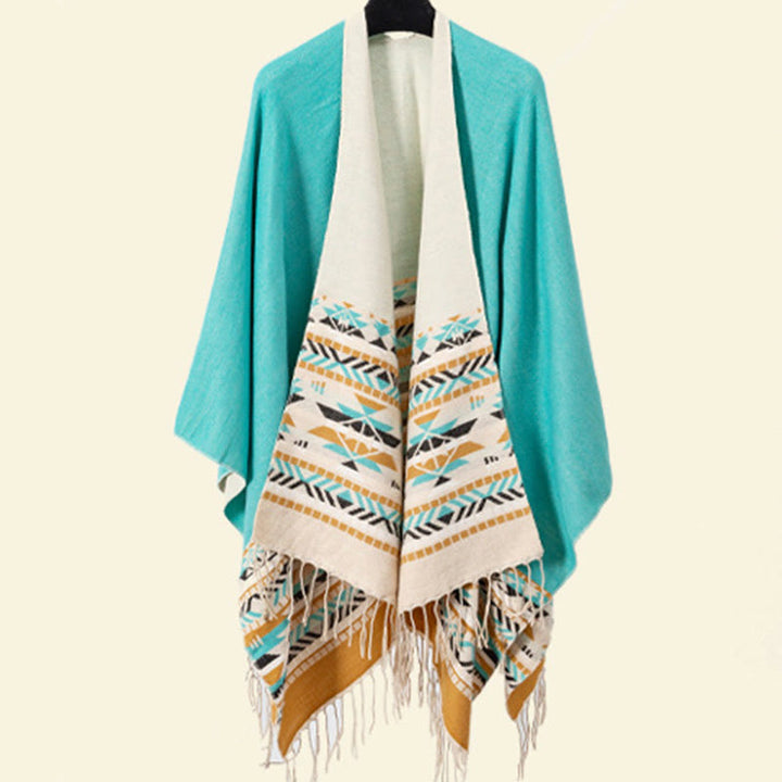 Chal con borlas y diseño geométrico de rombos tibetanos con Buddha Stones para otoño e invierno, cálido y acogedor - image 28