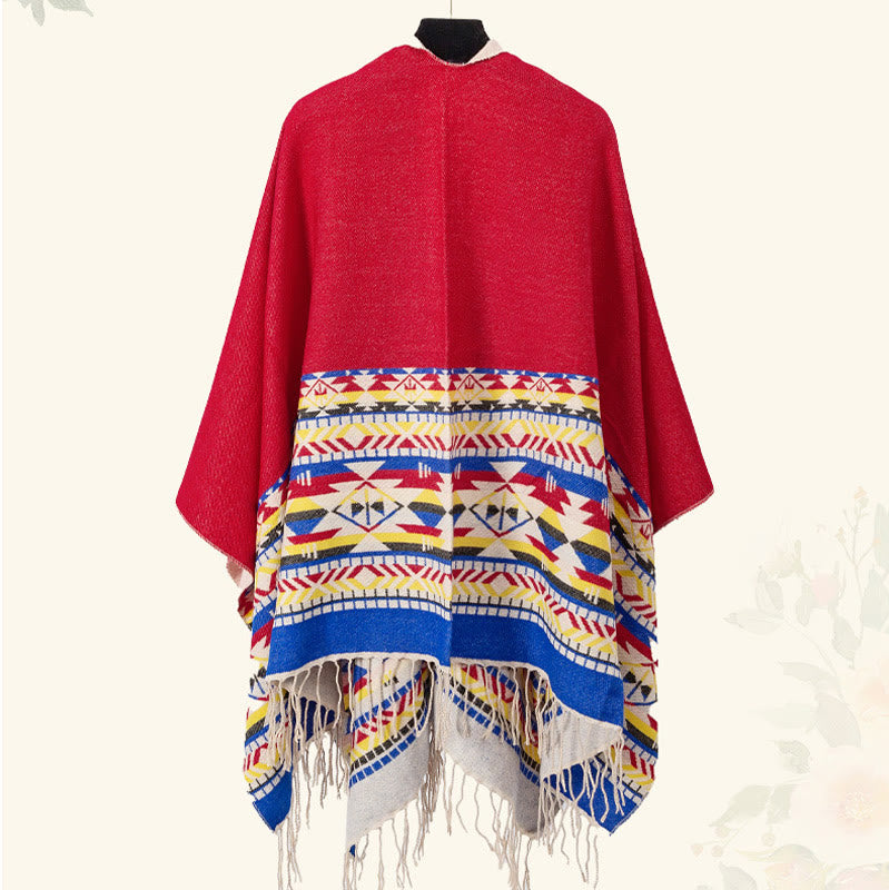 Chal con borlas y diseño geométrico de rombos tibetanos con Buddha Stones para otoño e invierno, cálido y acogedor - image 33