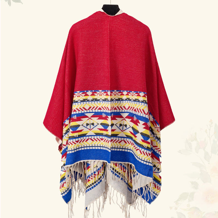 Chal con borlas y diseño geométrico de rombos tibetanos con Buddha Stones para otoño e invierno, cálido y acogedor - image 33