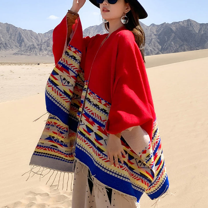 Chal con borlas y diseño geométrico de rombos tibetanos con Buddha Stones para otoño e invierno, cálido y acogedor - image 31