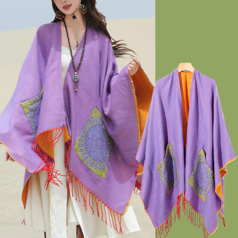 Chal con borlas y diseño de mandala redondo geométrico tibetano con Buddha Stones para otoño e invierno, bufanda acogedora con bolsillos - image 44