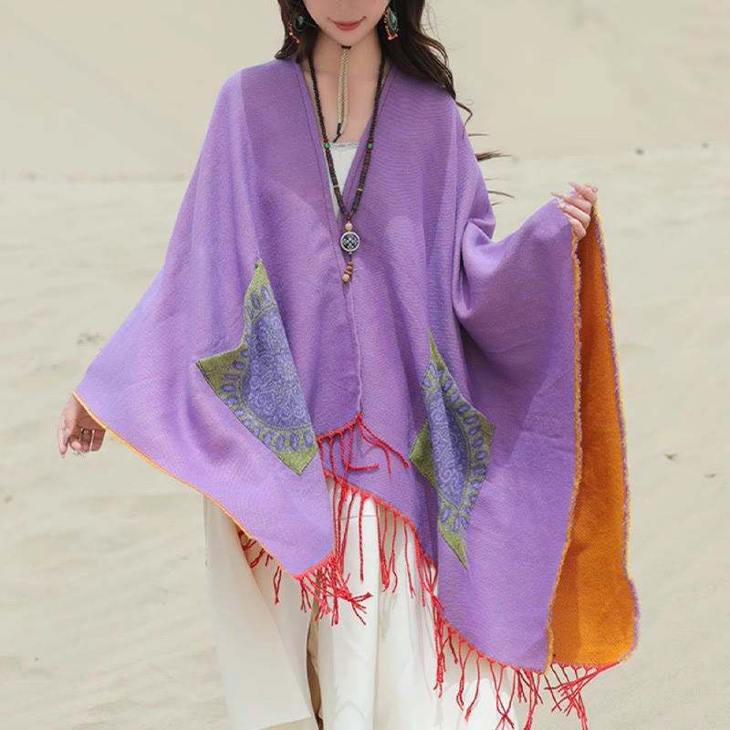 Chal con borlas y diseño de mandala redondo geométrico tibetano con Buddha Stones para otoño e invierno, bufanda acogedora con bolsillos - image 39