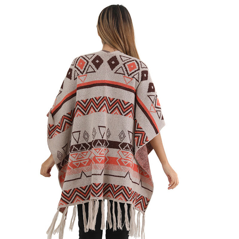 Chal de borlas con diseño geométrico de rayas onduladas tibetanas y Buddha Stones para otoño e invierno - image 27