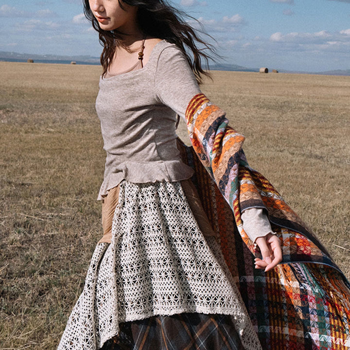 Chal de borlas con diseño geométrico de rayas coloridas tibetanas con Buddha Stones para otoño e invierno, bufanda suave - image 12