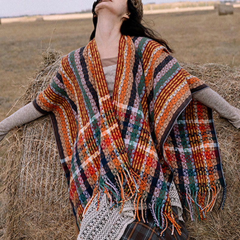 Chal de borlas con diseño geométrico de rayas coloridas tibetanas con Buddha Stones para otoño e invierno, bufanda suave - image 11