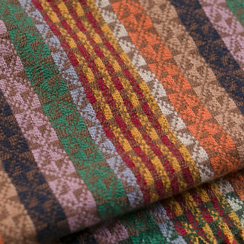 Chal de borlas con diseño geométrico de rayas coloridas tibetanas con Buddha Stones para otoño e invierno, bufanda suave