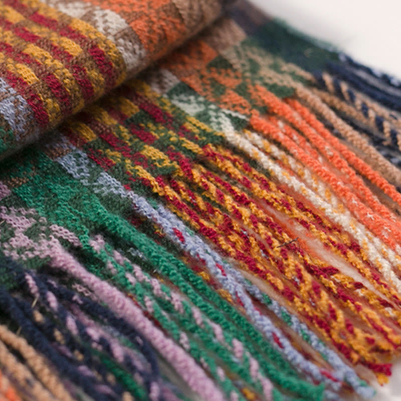 Chal de borlas con diseño geométrico de rayas coloridas tibetanas con Buddha Stones para otoño e invierno, bufanda suave - image 17