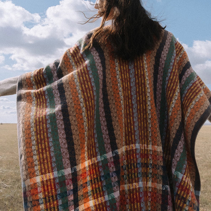 Chal de borlas con diseño geométrico de rayas coloridas tibetanas con Buddha Stones para otoño e invierno, bufanda suave - image 3