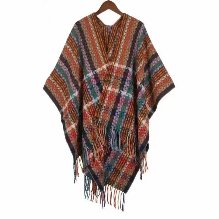 Chal de borlas con diseño geométrico de rayas coloridas tibetanas con Buddha Stones para otoño e invierno, bufanda suave