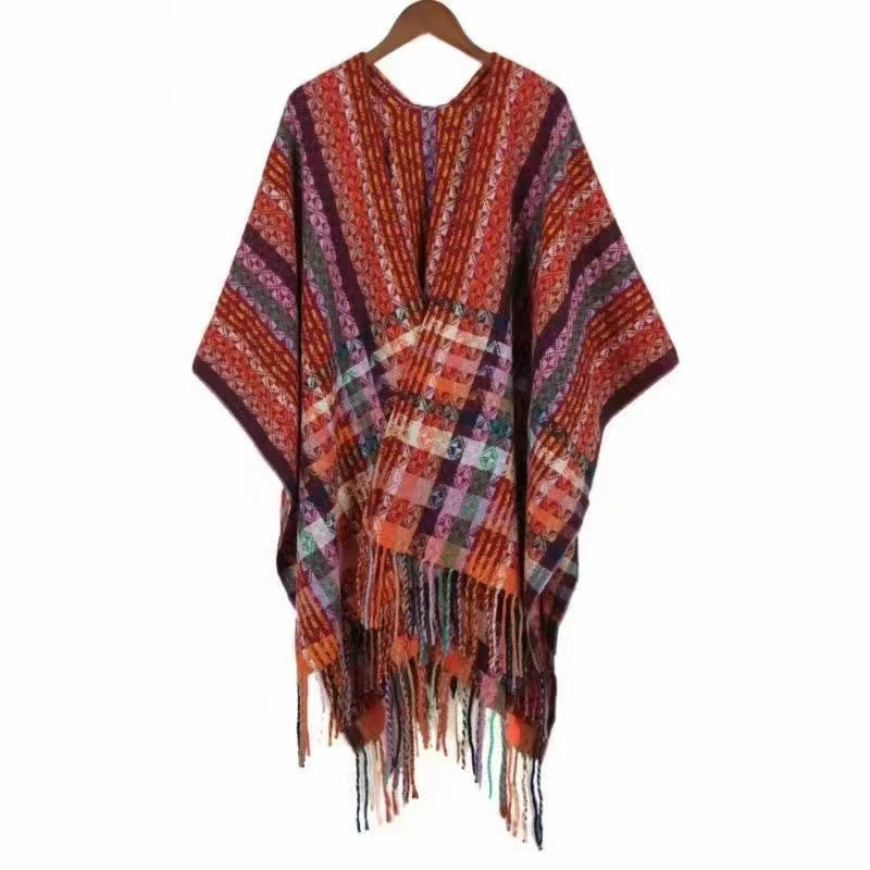Chal de borlas con diseño geométrico de rayas coloridas tibetanas con Buddha Stones para otoño e invierno, bufanda suave