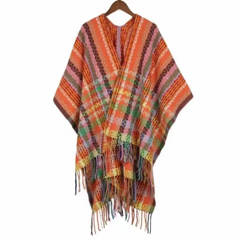 Chal de borlas con diseño geométrico de rayas coloridas tibetanas con Buddha Stones para otoño e invierno, bufanda suave