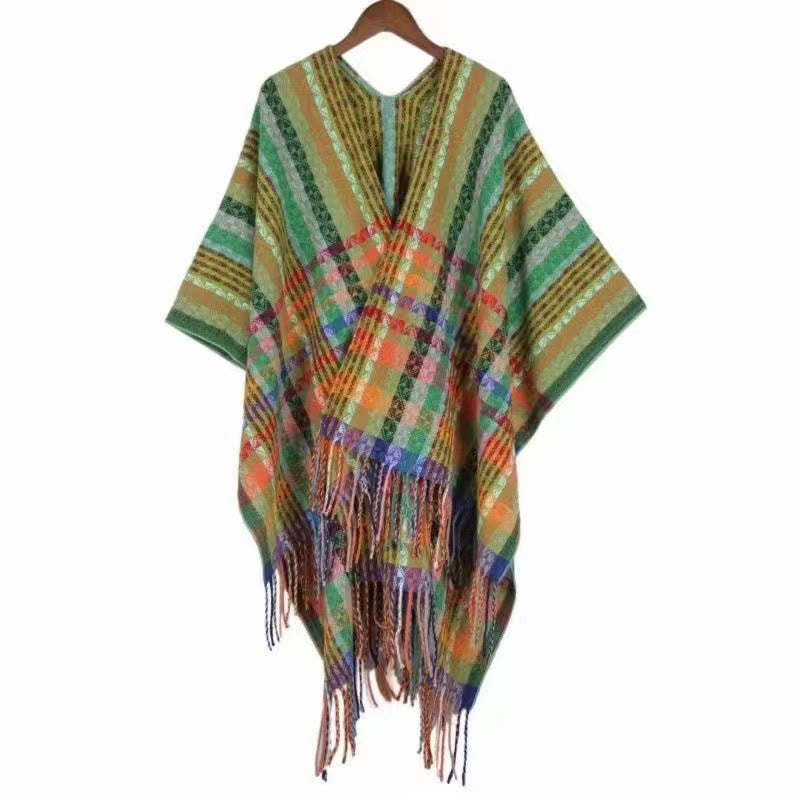 Chal de borlas con diseño geométrico de rayas coloridas tibetanas con Buddha Stones para otoño e invierno, bufanda suave