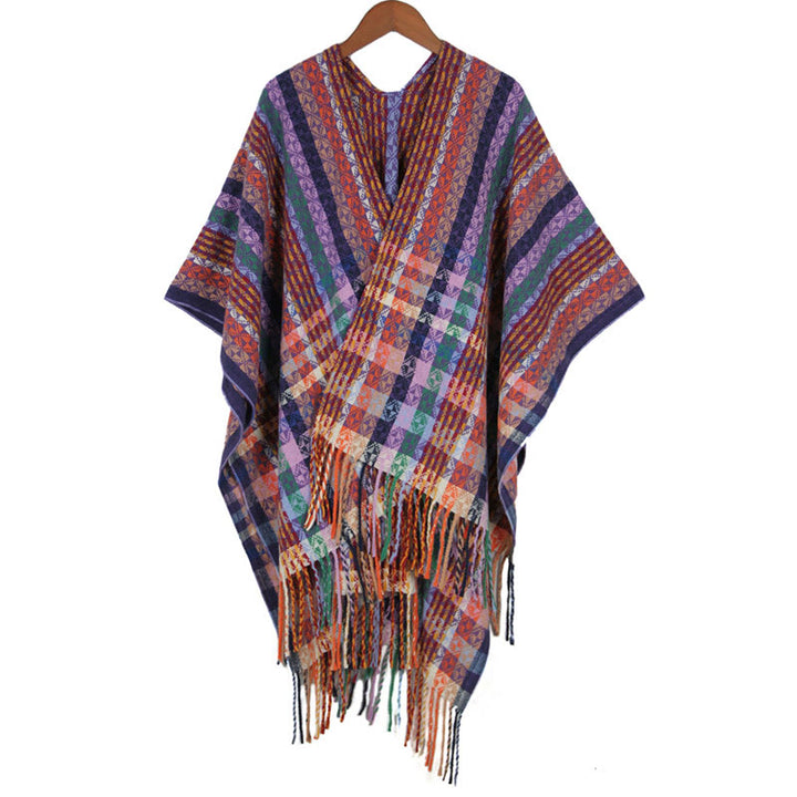 Chal de borlas con diseño geométrico de rayas coloridas tibetanas con Buddha Stones para otoño e invierno, bufanda suave