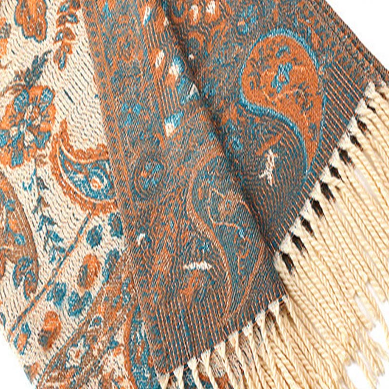 Chal de otoño-invierno suave y acogedor con borlas, hojas, flores de anacardo tibetanas , Buddha Stones y vid - image 24