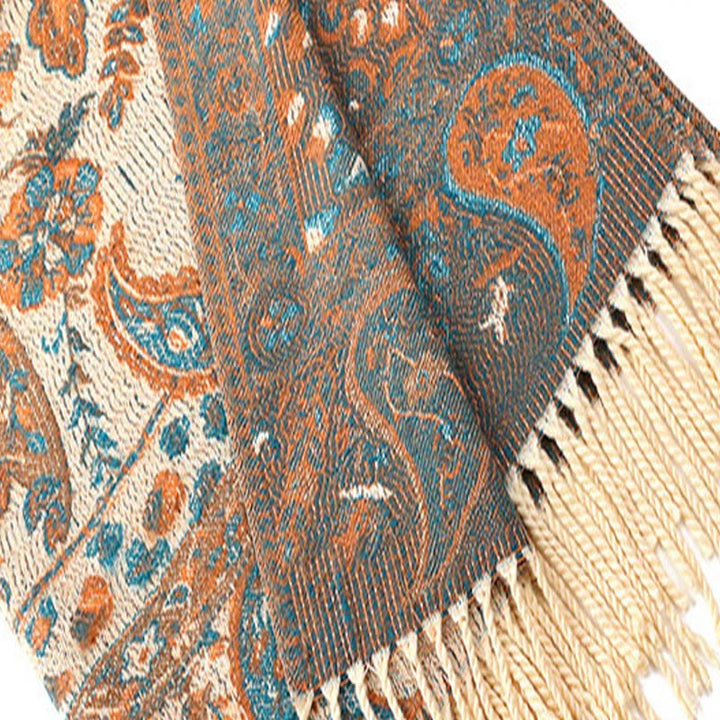 Chal de otoño-invierno suave y acogedor con borlas, hojas, flores de anacardo tibetanas , Buddha Stones y vid - image 24