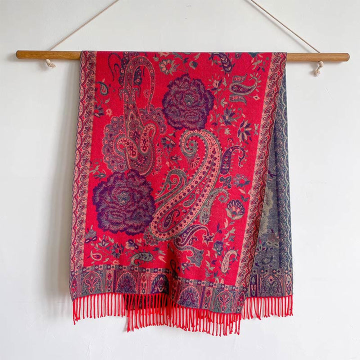 Chal de borlas con flores de peonía y anacardo tibetano , Buddha Stones , para otoño e invierno, bufanda acogedora - image 21