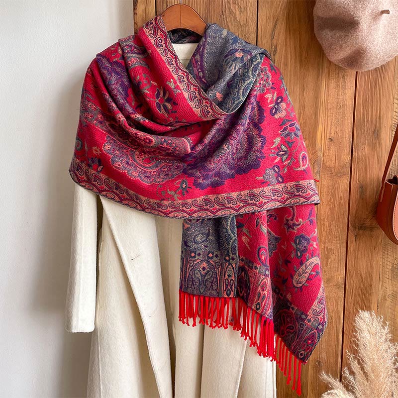 Chal de borlas con flores de peonía y anacardo tibetano , Buddha Stones , para otoño e invierno, bufanda acogedora - image 20