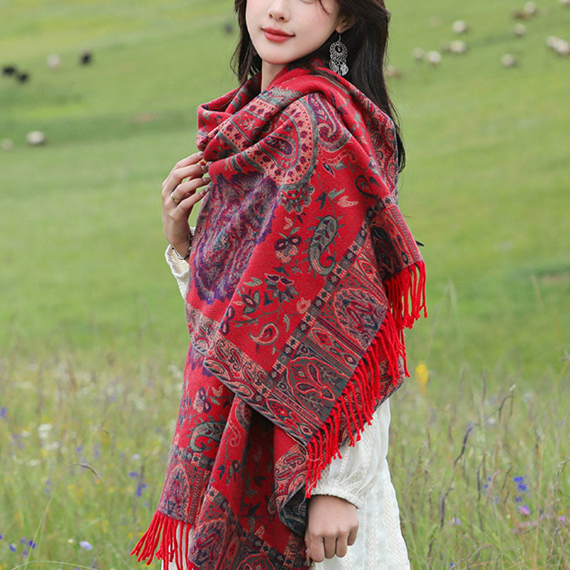 Chal de borlas con flores de peonía y anacardo tibetano , Buddha Stones , para otoño e invierno, bufanda acogedora - image 17