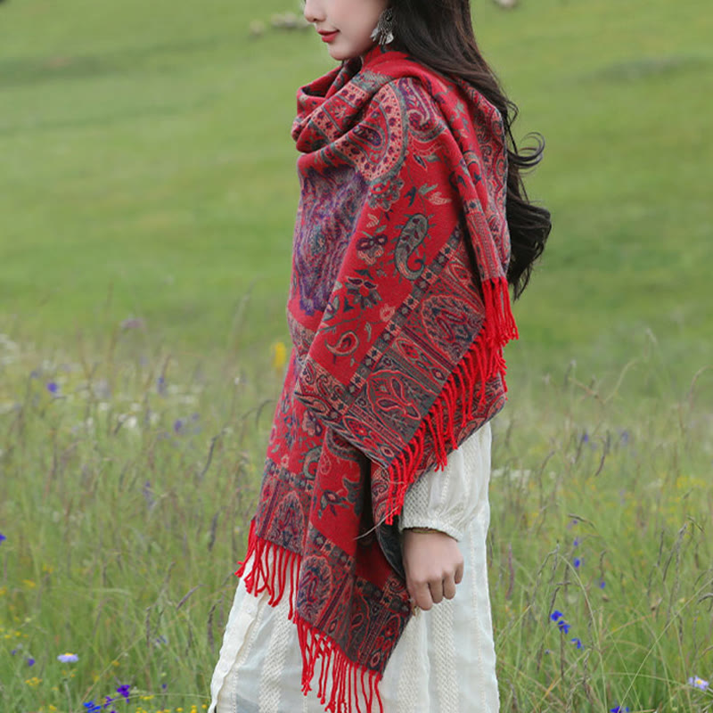 Chal de borlas con flores de peonía y anacardo tibetano , Buddha Stones , para otoño e invierno, bufanda acogedora - image 19