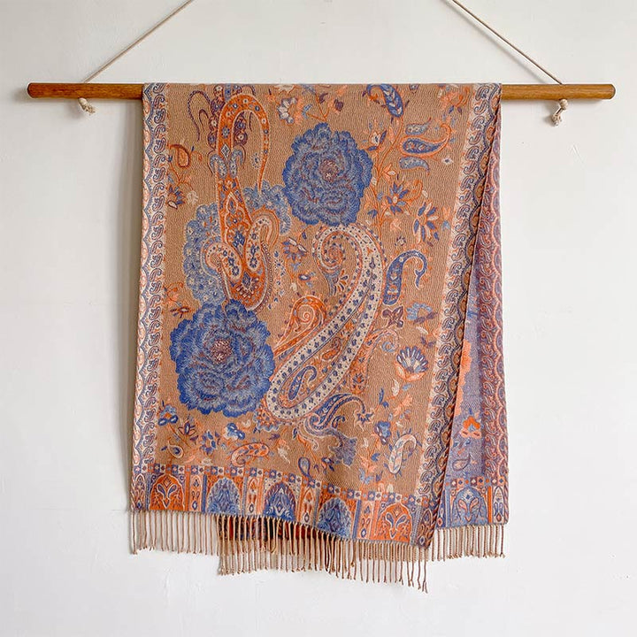 Chal de borlas con flores de peonía y anacardo tibetano , Buddha Stones , para otoño e invierno, bufanda acogedora - image 31