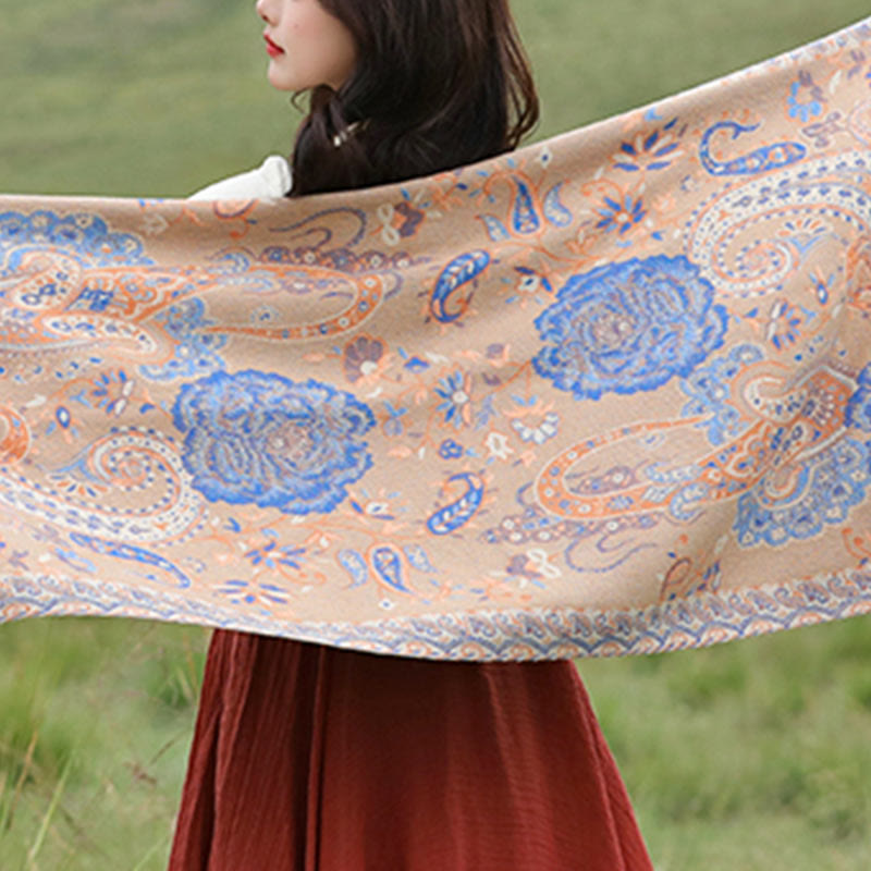 Chal de borlas con flores de peonía y anacardo tibetano , Buddha Stones , para otoño e invierno, bufanda acogedora - image 28