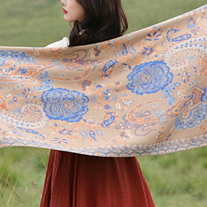 Chal de borlas con flores de peonía y anacardo tibetano , Buddha Stones , para otoño e invierno, bufanda acogedora - image 28